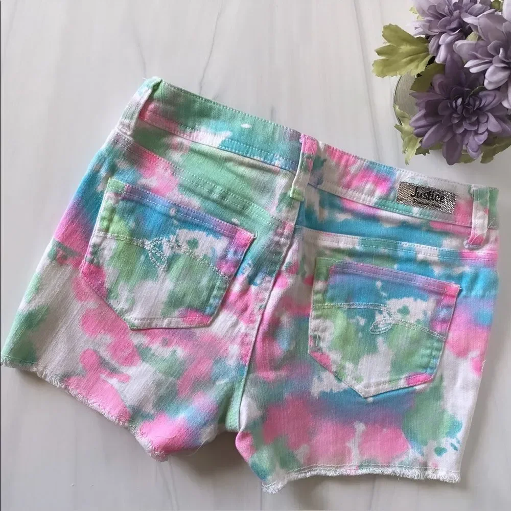 Justice Bubble Gum Tie Dye Denim Shorts Sz 12R